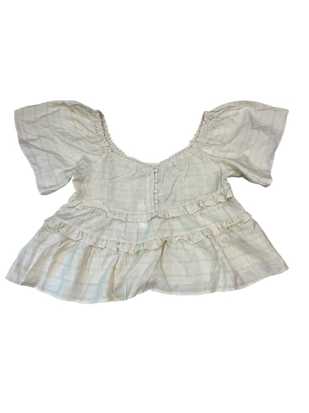 By Together Woven Tencel Blouse Women's Size Medium Oversized Neutral Bohemian